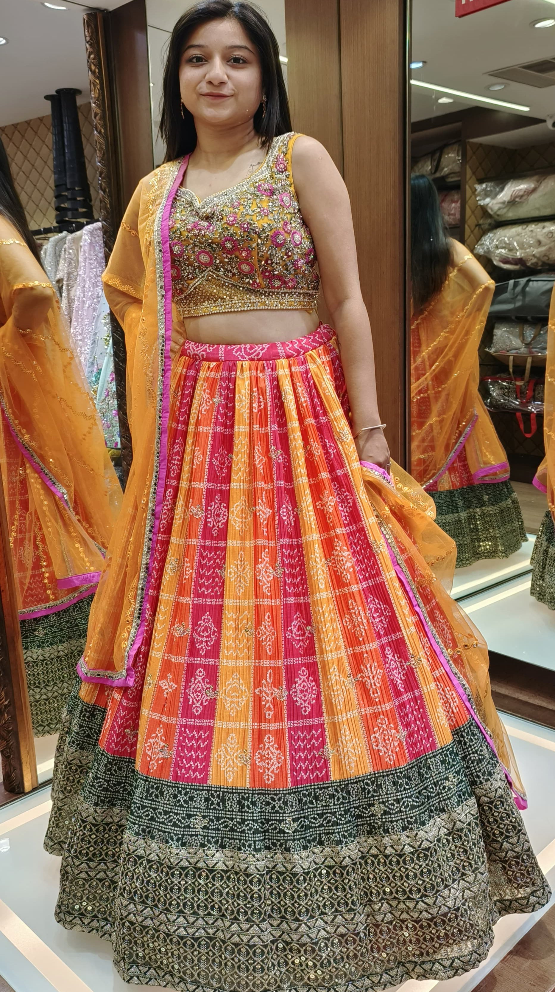 Multi Color Bandhani Silk Hand Work Lehenga Choli